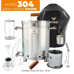 VIKINGO BARRILES - Combo Premium 304 Barril Asador Grande Vikingo 38 Libras Acero inoxidable