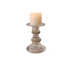 GENERICO - Candelabro en Vidrio Transparente con Centro en Pedrería Tamaño Grande 16 X 11 Cm