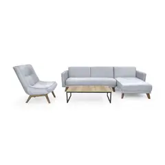 HOGAR VENECIA - Set de Sala con Sofa Cama en L Izquierdo Chelsea con Poltrona Samoa Tela Plata y Mesa Damasco L