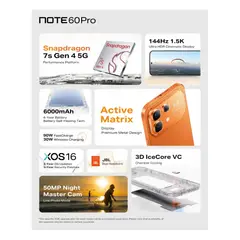 INFINIX - Note 60 Pro 256GB 8+8GB Ram 5G Naranja + Smartwatch