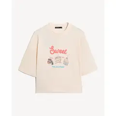 SEVEN SEVEN - Camiseta Oversize Sweet Print Para Mujer Beige