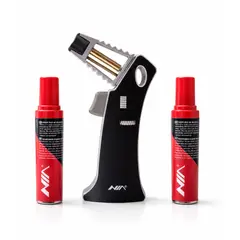 NIA - Soplete Profesional De Gas Butano + 2 Recargadores Negro