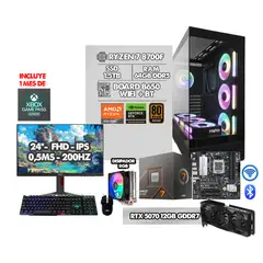 AMD - PC GAMER RYZEN 7 8700F/ RTX 5070 12GB 3FANS/ B650 WIFI/ MONITOR 24" 200HZ 0.5ms/ RAM 64GB 1.5TB M.2