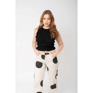 LOCAL ATELIER - Jean wide leg, estampado beige con puntos negros