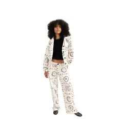 LOCAL ATELIER - Jean wide leg, estampado blanco con ilustraciones de colores