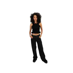 LOCAL ATELIER - Jean wide leg, tela negra con un bordado en la parte posterior