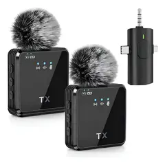 TX - Micrófono Doble Inalámbrico Profesional De Solapa Negro