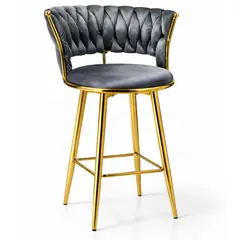 MOBLIHOUSE - Silla De Bar Moderna De Terciopelo Cannes Base Dorada