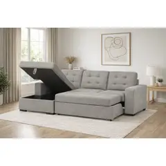 SOFA MARKET - Sofa Cama Cajon en L Izquierdo Morgan Tela Gris