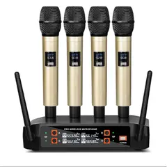 COLME TECHNOLOGY HOME - Micrófono Profesional Inalambrico Dx4 Dinamico 4 Canales Ufh Dorado