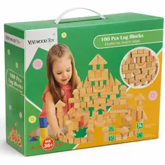 JUGANDO Y EDUCANDO - Juego Construcción Bloques De Madera 100 Piezas