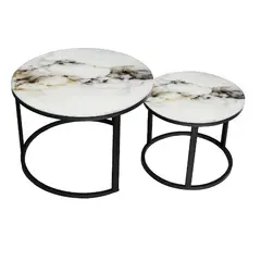 GENERICO - Set de Mesas Decorativas Doble para Sala en Vidrio Templado BlancaNegro