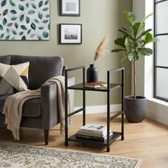 DIMATEX LEON - Mesa Auxiliar Estante Dos Niveles Decorativa Moderna Refjane Ebano Jane