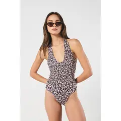 KOAJ - Body unicolor manga sisa con estampado animal print Mujer