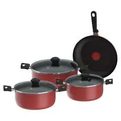 IMUSA - Batería de Ollas Colors 7 Piezas Colors Con Tapa De Vidrio - Rojo