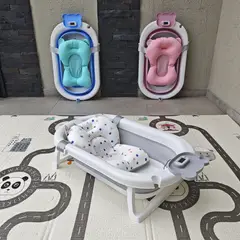 INDUHOGAR - Tina bebe plegable gris con termometro + cojín
