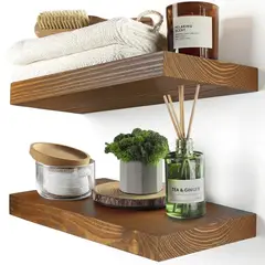 GENERICO - Repisas Flotantes de Pared Set x2 Madera de Pino Envejecido 30 cm Estantes Decorativos minimalistas