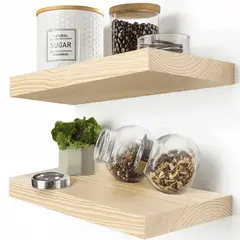 GENERICO - Repisas Flotantes de Pared Set x2 Madera de Pino Natural 30 cm Estantes Decorativos minimalistas