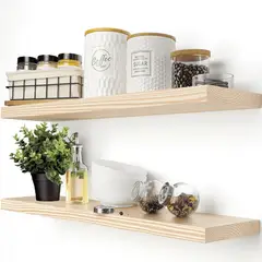 GENERICO - Repisas Flotantes de Pared Set x2 Madera de Pino Natural 75 cm Estantes Decorativos minimalistas