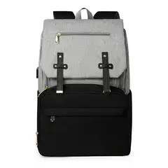 GENERICO - Bolso Pañalera Multifuncional Cambiador Portatil Monedero Usb Gris Con Negro