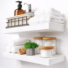 GENERICO - Repisas Flotantes de Pared Set x2 Blancas Madera de Pino 30 cm Estantes Decorativos minimalistas
