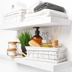 GENERICO - Repisas Flotantes de Pared Set x2 Blancas Madera de Pino 75 cm Estantes Decorativos minimalistas