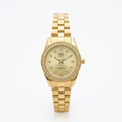 Q&Q - Reloj Dorado QZ65J001Y Con Piedras Acero Inoxidable Original + Caja