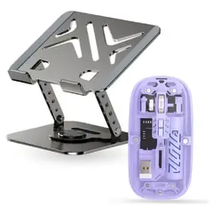 INNOVA - Soporte Laptop 360° Aluminio Con Mouse Slim Bluetooth Dual Silent Lila Grs Con Lila Grs Con Lila