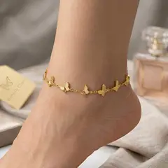 STAINLESS STEEL - Pulsera Tobillera Para Mujer Tejido De Mariposa En Acero Inoxidable