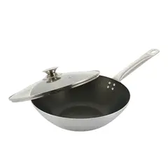 UNIVERSAL - Wok Profesional 30 cm PRO en aluminio de alta pureza con antiadherente resistente y tapa de vidrio