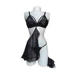 GENERICO - Baby doll con tanga hilo Negro encaje Lenceria Sensual