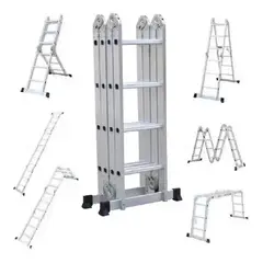 PROTOOL - Escalera Multifuncional Plegable 12 Pasos Aluminio 3,6 Mts Plateado