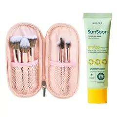 MONTOC MAKEUP - Kit De Brochas Pink Travel X6 Y Protector Solar Oil Control