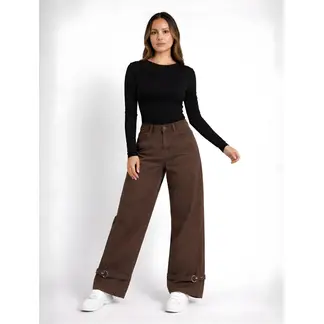 MOLGOA - Pantalón Corte Recto Amplio Para Mujer - The Noir
