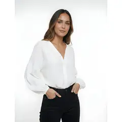 MOLGOA - Blusa mujer Escote V Manga Bombacha - Ocaso