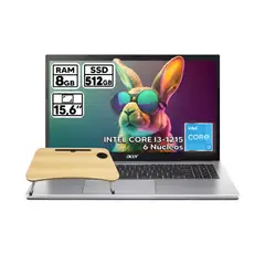 ACER - PORTÁTIL INTEL CORE I3 1215U 512GB 8RAM 15.6 FULL HD COLOR SILVER + MESA PORTÁTIL OBSEQUIO