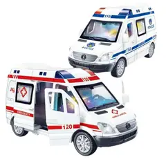 GENERICO - Autos de Policía y Ambulancia A escala 1:32, Set x 2 con luz y sonido