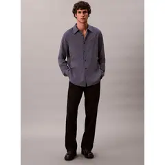 CALVIN KLEIN - Camisa azul cómoda de manga larga con estampado de rayas