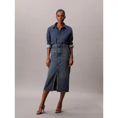 CALVIN KLEIN - Falda azul denim con efecto teñido carpenter
