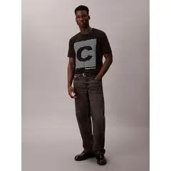 CALVIN KLEIN - Camiseta negra con estampado gráfico a rayas