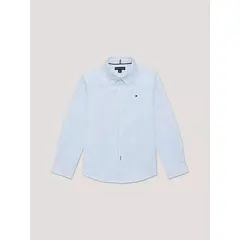 TOMMY HILFIGER - Camisa celeste a rayas con logo para niños