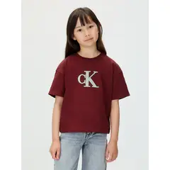 CALVIN KLEIN - Camiseta vino tinto con logo y acabado brillante