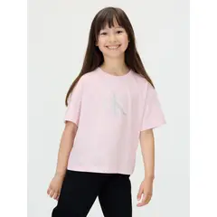 CALVIN KLEIN - Camiseta morado corta con monograma con acabado brillante