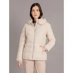 CALVIN KLEIN - Chaqueta beige puffer con capota