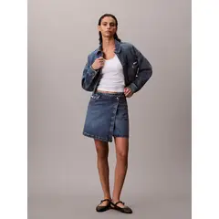 CALVIN KLEIN - Falda azul mini cruzada denim