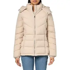 CALVIN KLEIN - Chaqueta crema puffer con capota