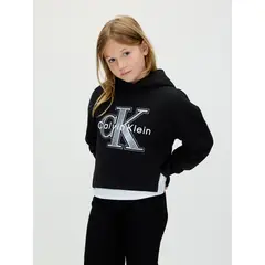 CALVIN KLEIN - Buzo negro de felpa con monograma festivo