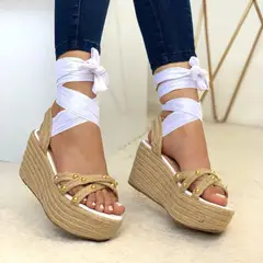 EVEGONZ - Sandalia Romana para Mujer con Plataforma Blanca Pepi Corcho