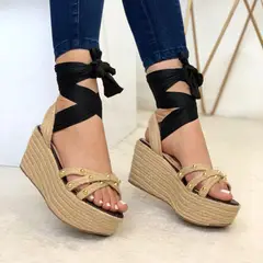 EVEGONZ - Zapatilla de Plataforma Sandalia Romana Negra