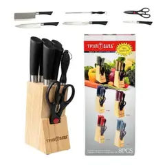 GENERICO - Juego De Cuchillos 7 Piezas Con Base De Madera Set Cocina